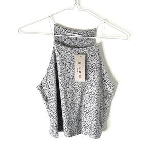 Gaze Grey Animal Print Cropped Halter Tank Top NWT